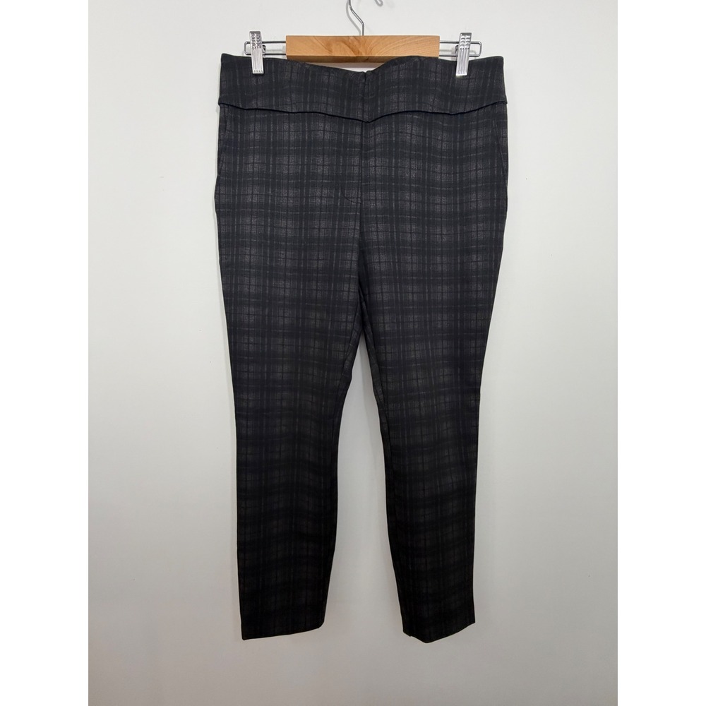 Dalia Womens Plaid Pull On Dress Pants Grey Black Slim Leg Stretch Large D4969